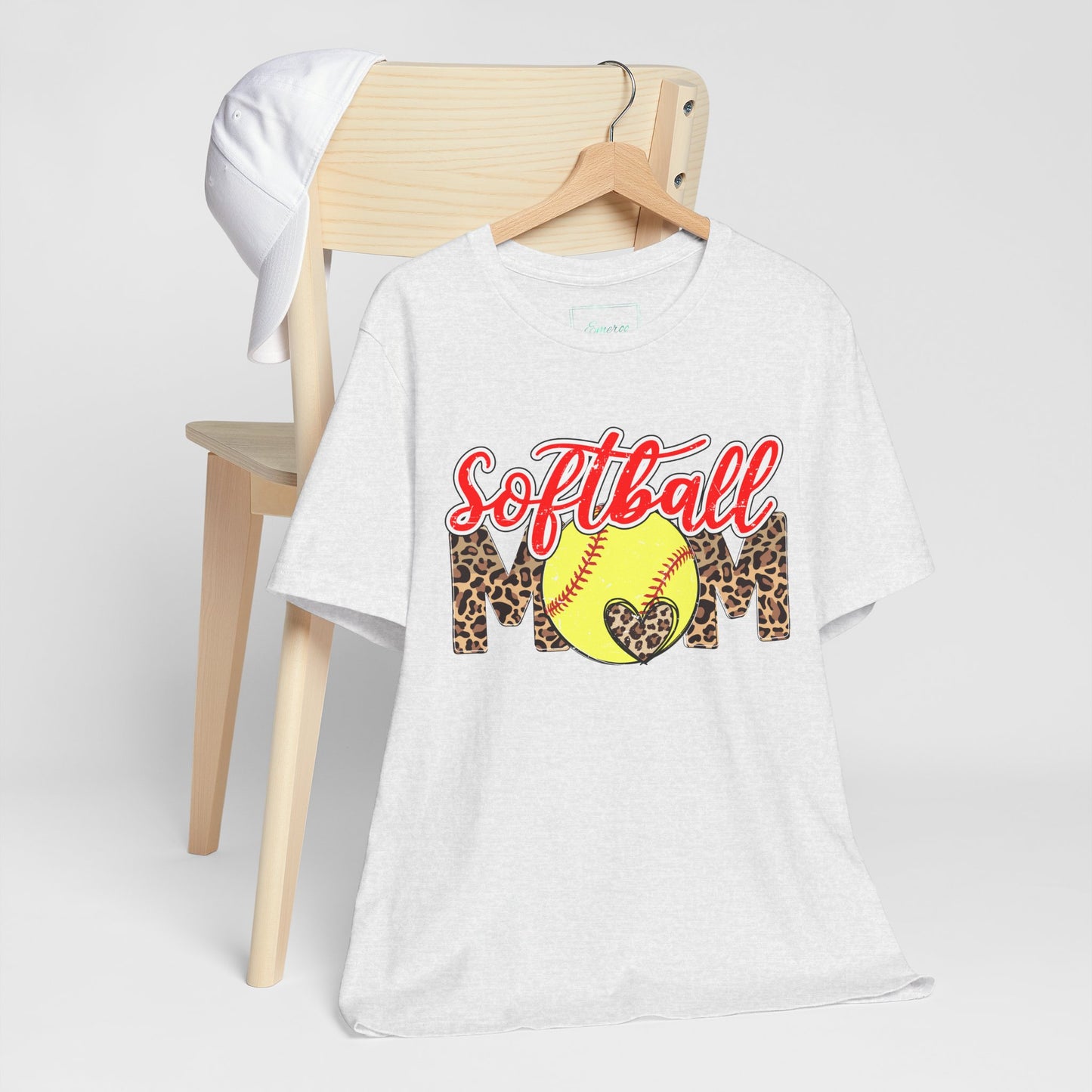 Red and Leopard Softball Mom T Shirt (Light)