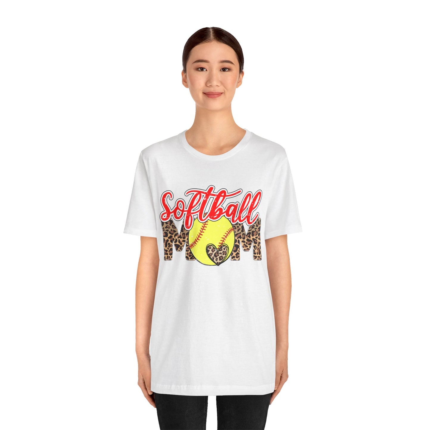 Red and Leopard Softball Mom T Shirt (Light)