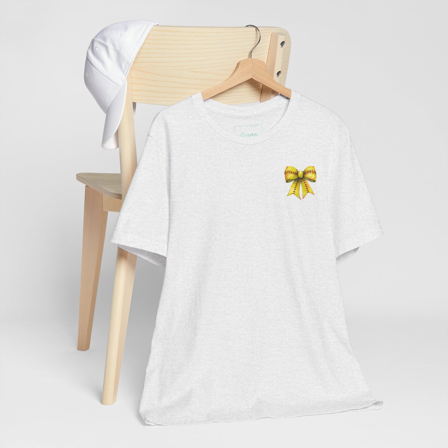 Coquette Bow Front Softball Mom  Rear T Shirt (Light)