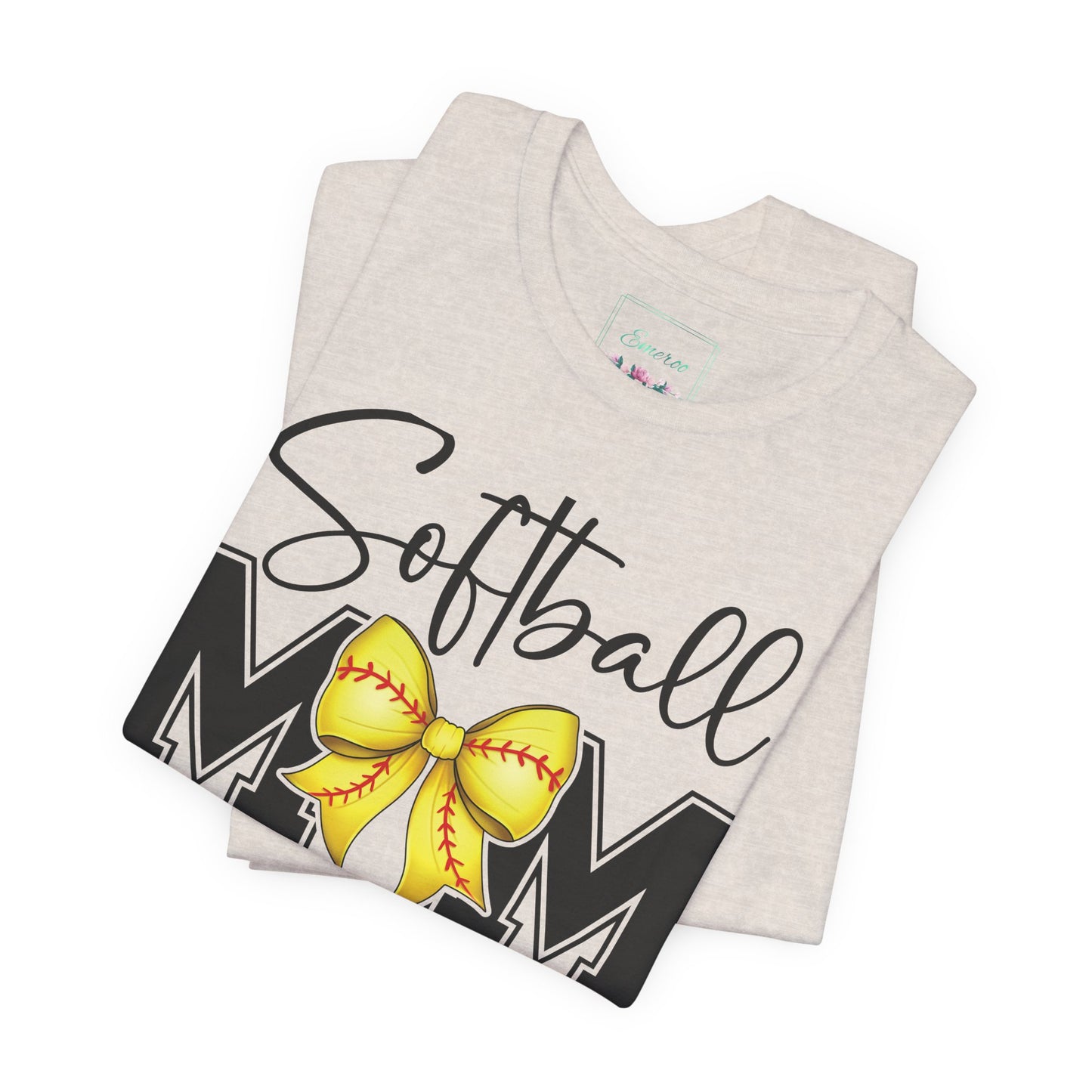 Cursive Softball Mom Coquette Bow T Shirt (Light)