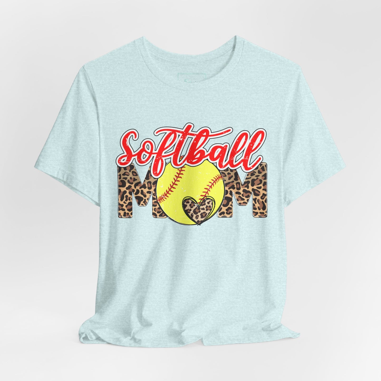 Red and Leopard Softball Mom T Shirt (Light)