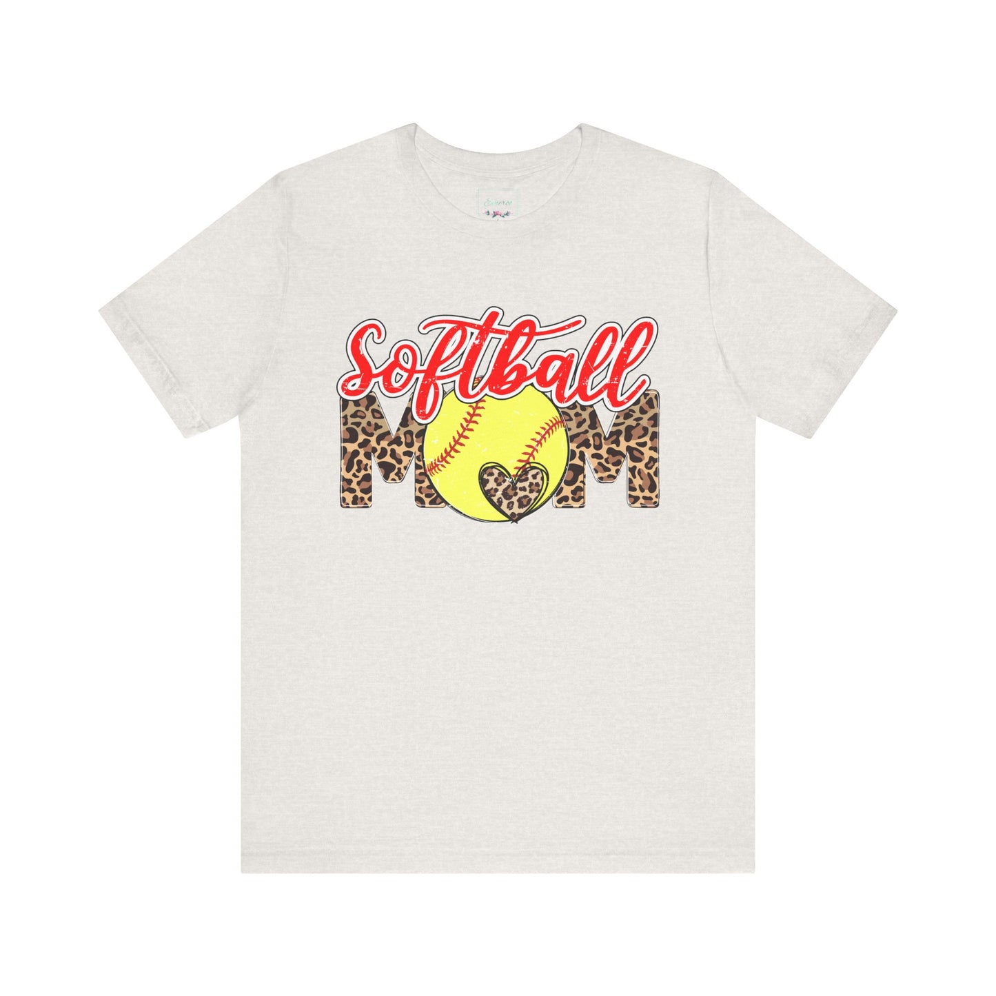 Red and Leopard Softball Mom T Shirt (Light)