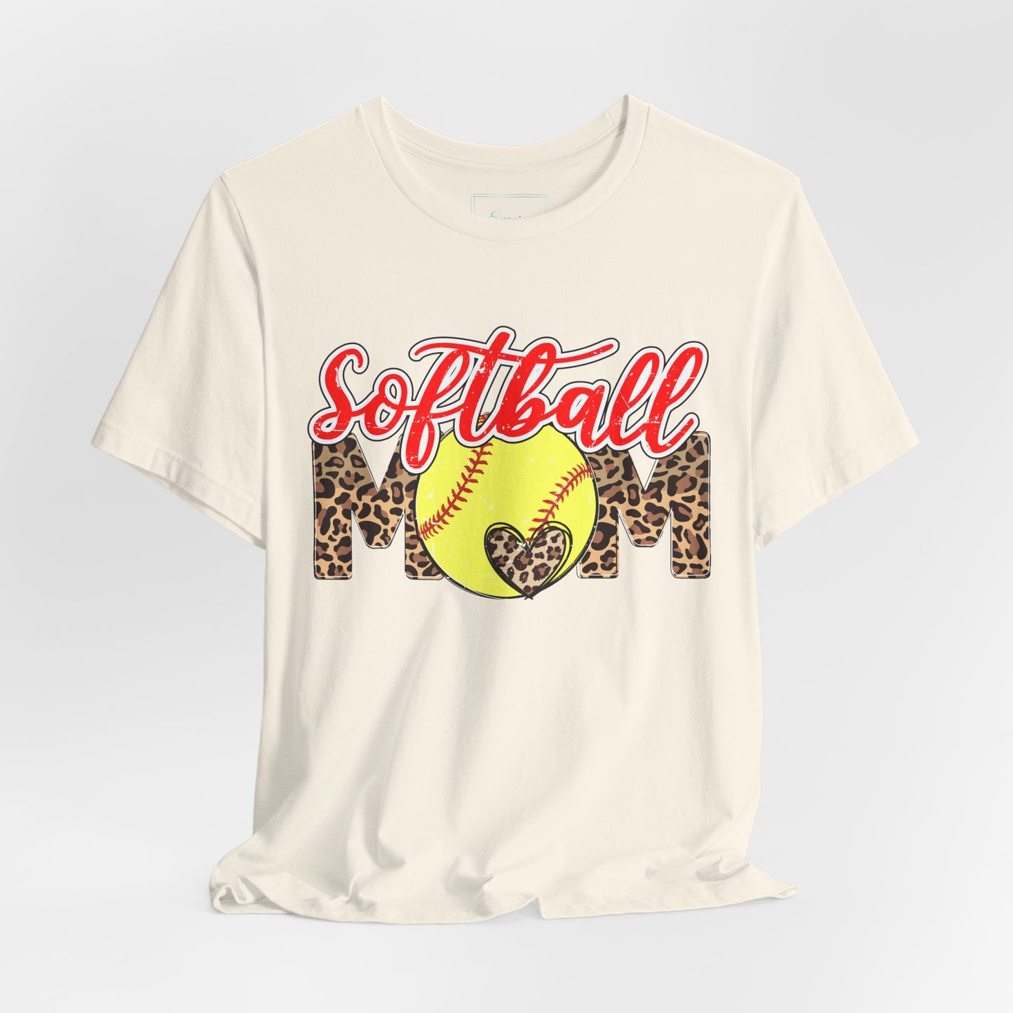 Red and Leopard Softball Mom T Shirt (Light)