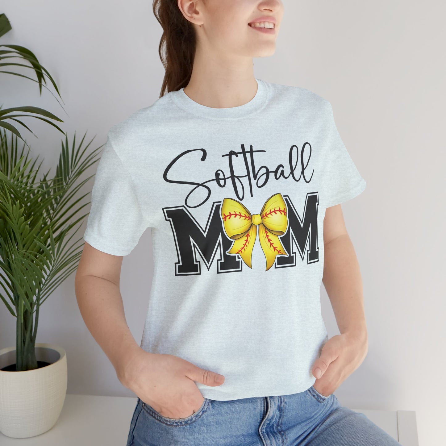 Cursive Softball Mom Coquette Bow T Shirt (Light)