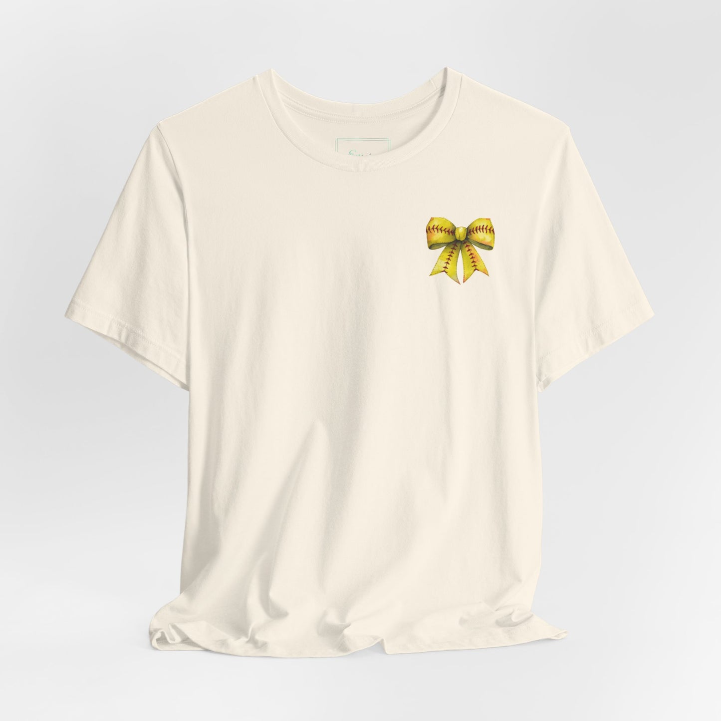 Coquette Bow Front Softball Mom  Rear T Shirt (Light)