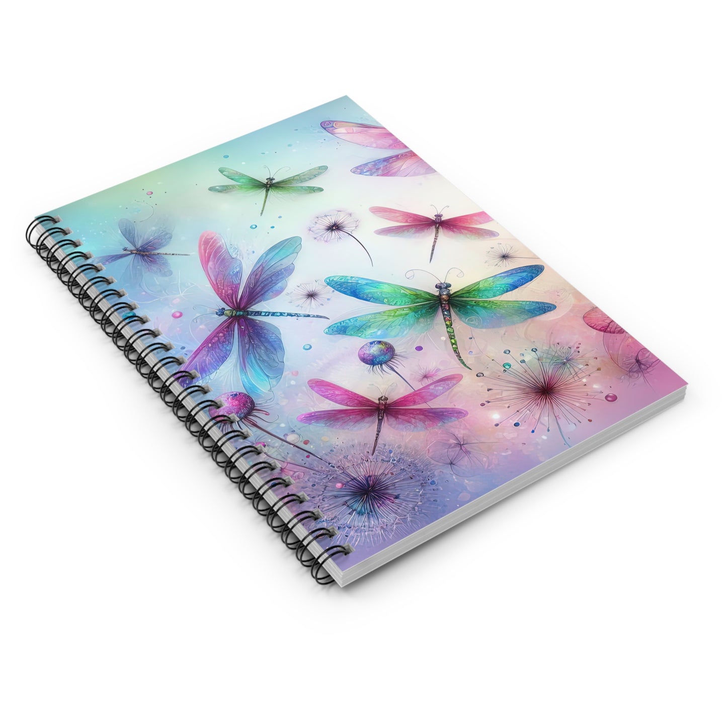 Ruled Line Spiral Notebook Watercolor Dragonflies