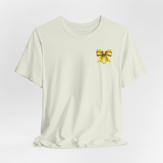 Coquette Bow Front Softball Mom  Rear T Shirt (Light)