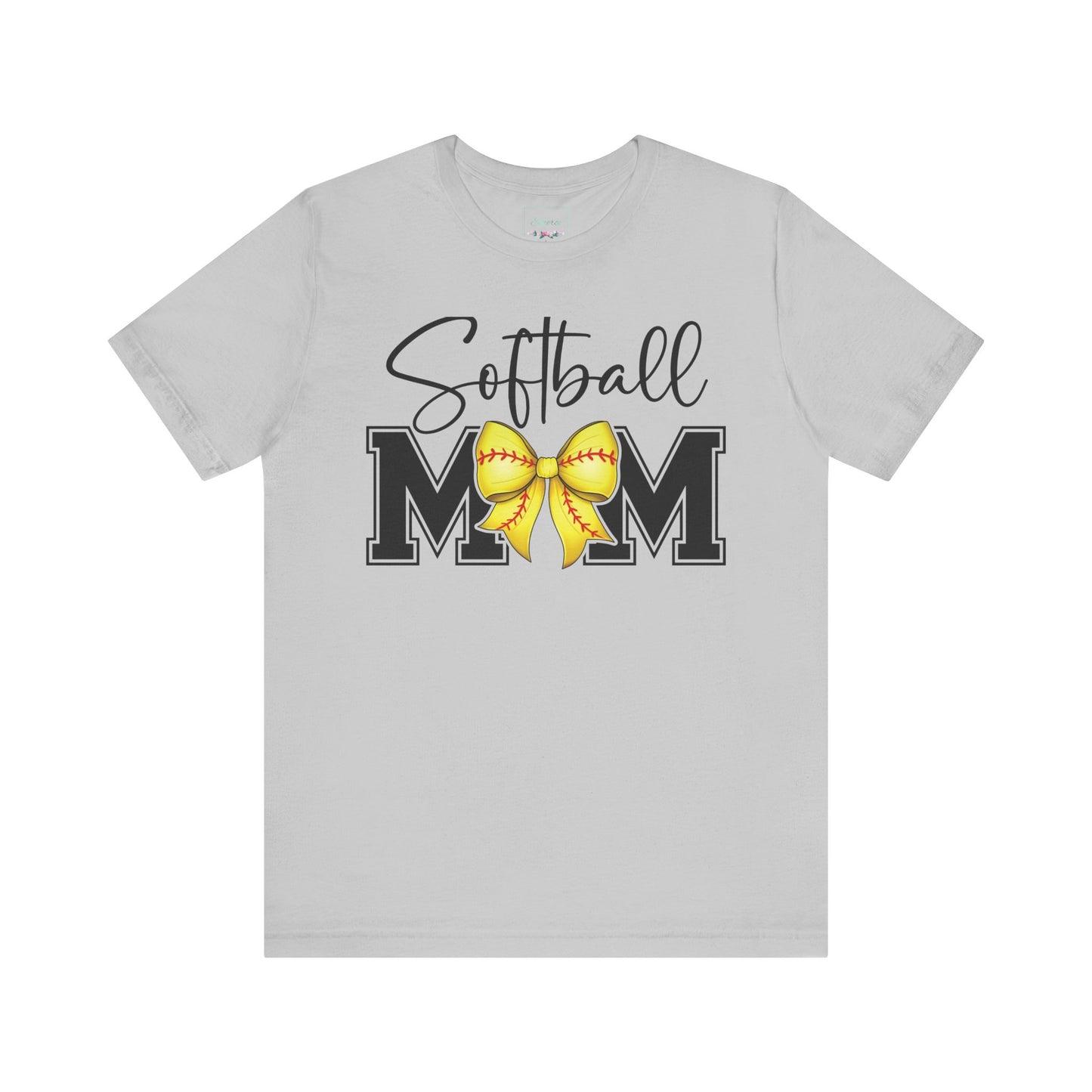 Cursive Softball Mom Coquette Bow T Shirt (Light)