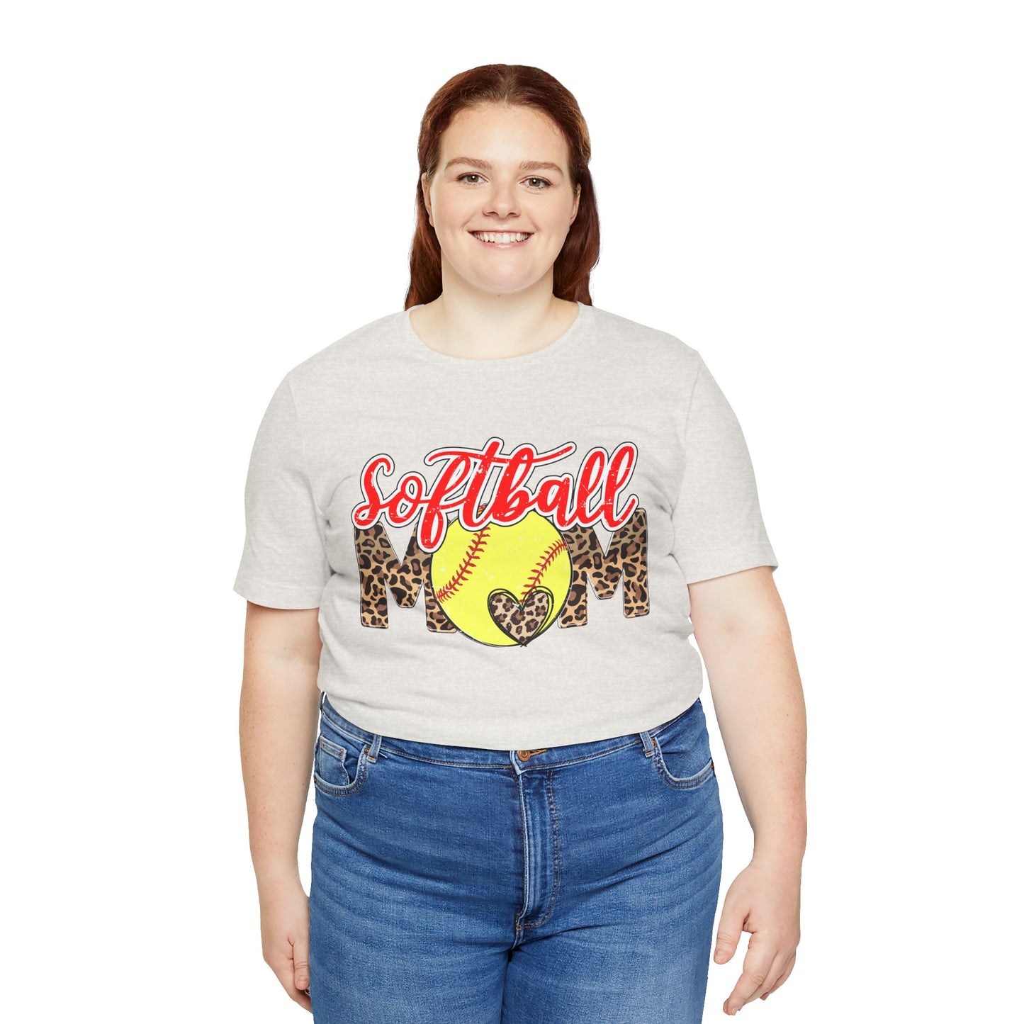 Red and Leopard Softball Mom T Shirt (Light)
