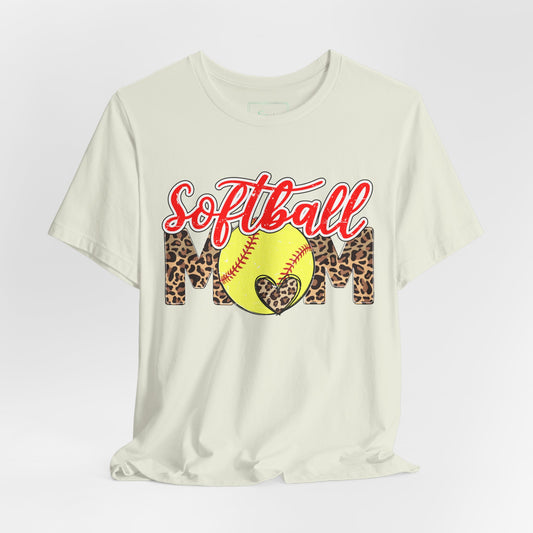 Red and Leopard Softball Mom T Shirt (Light)