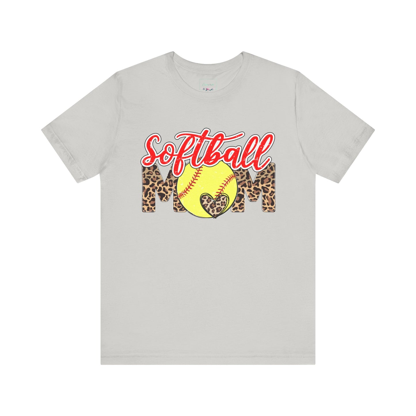 Red and Leopard Softball Mom T Shirt (Light)
