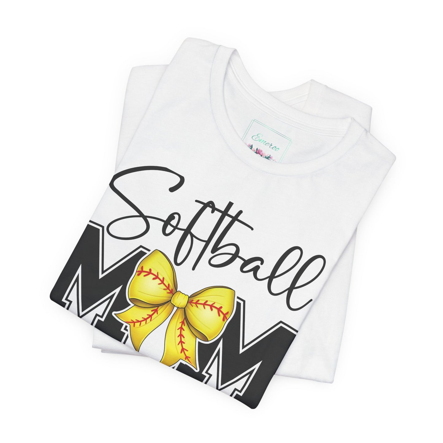 Cursive Softball Mom Coquette Bow T Shirt (Light)