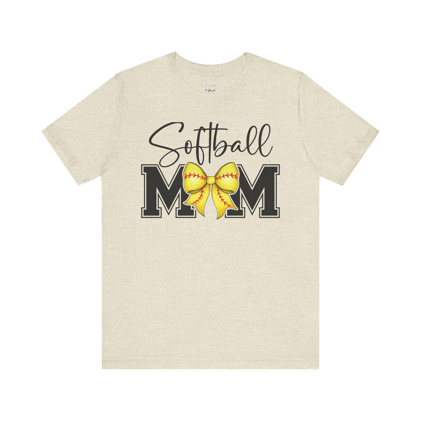 Cursive Softball Mom Coquette Bow T Shirt (Light)