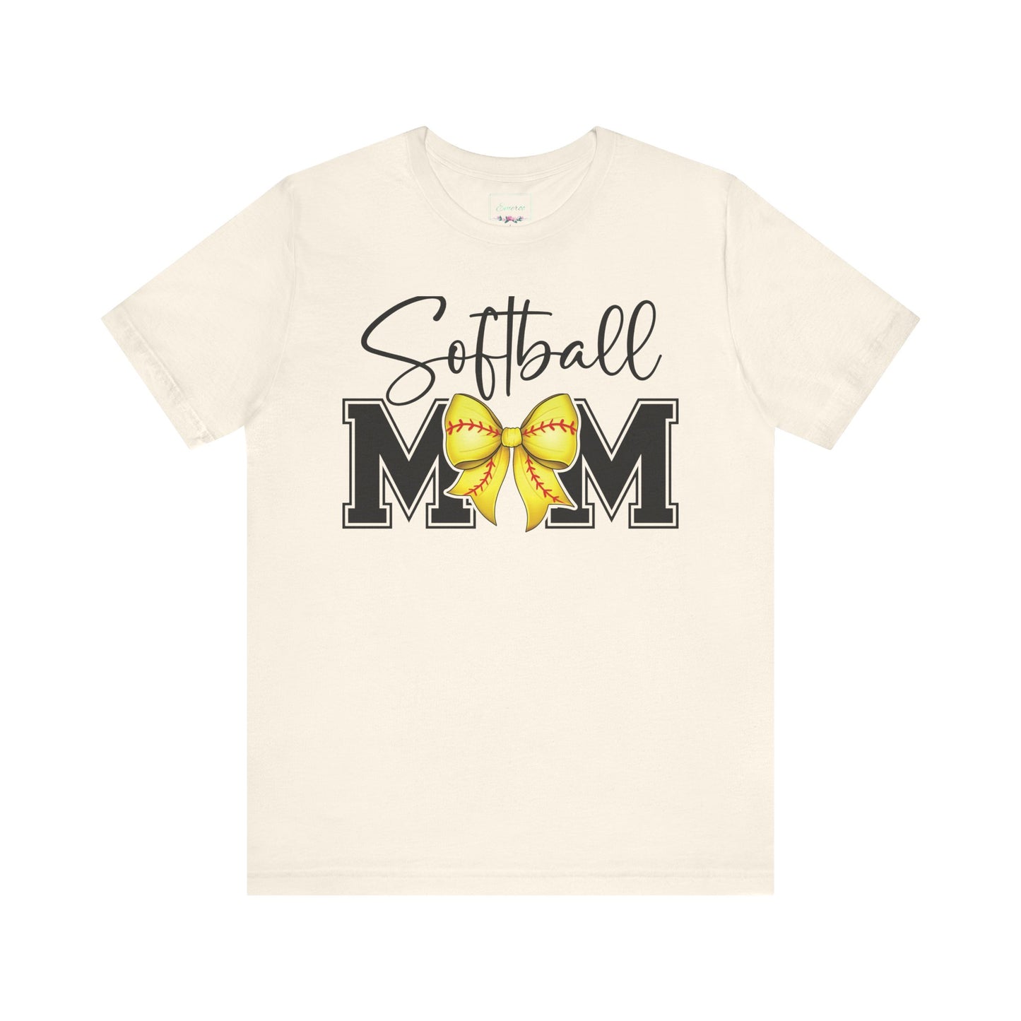 Cursive Softball Mom Coquette Bow T Shirt (Light)