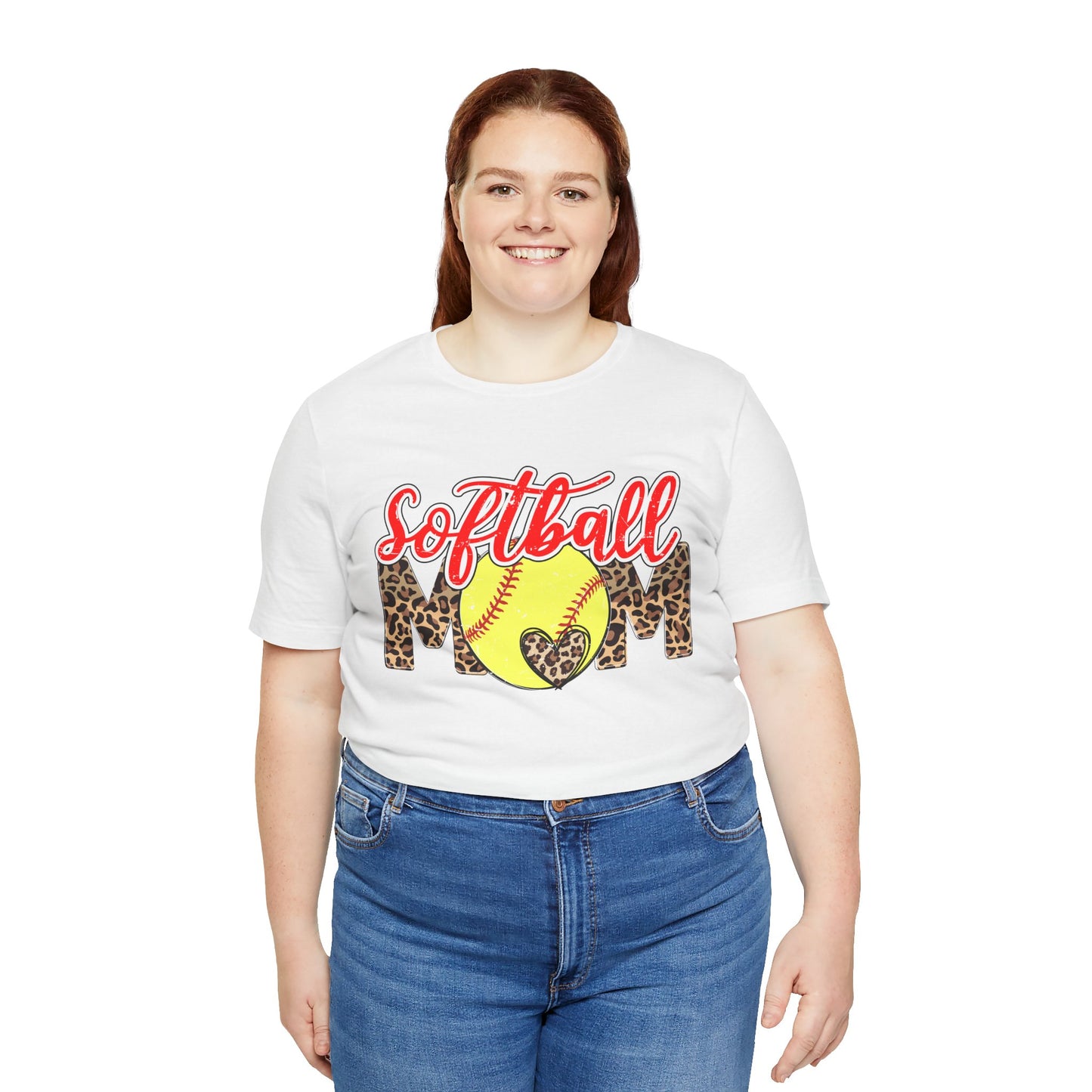 Red and Leopard Softball Mom T Shirt (Light)