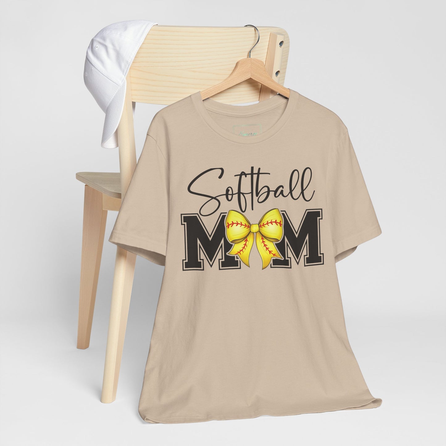 Cursive Softball Mom Coquette Bow T Shirt (Light)
