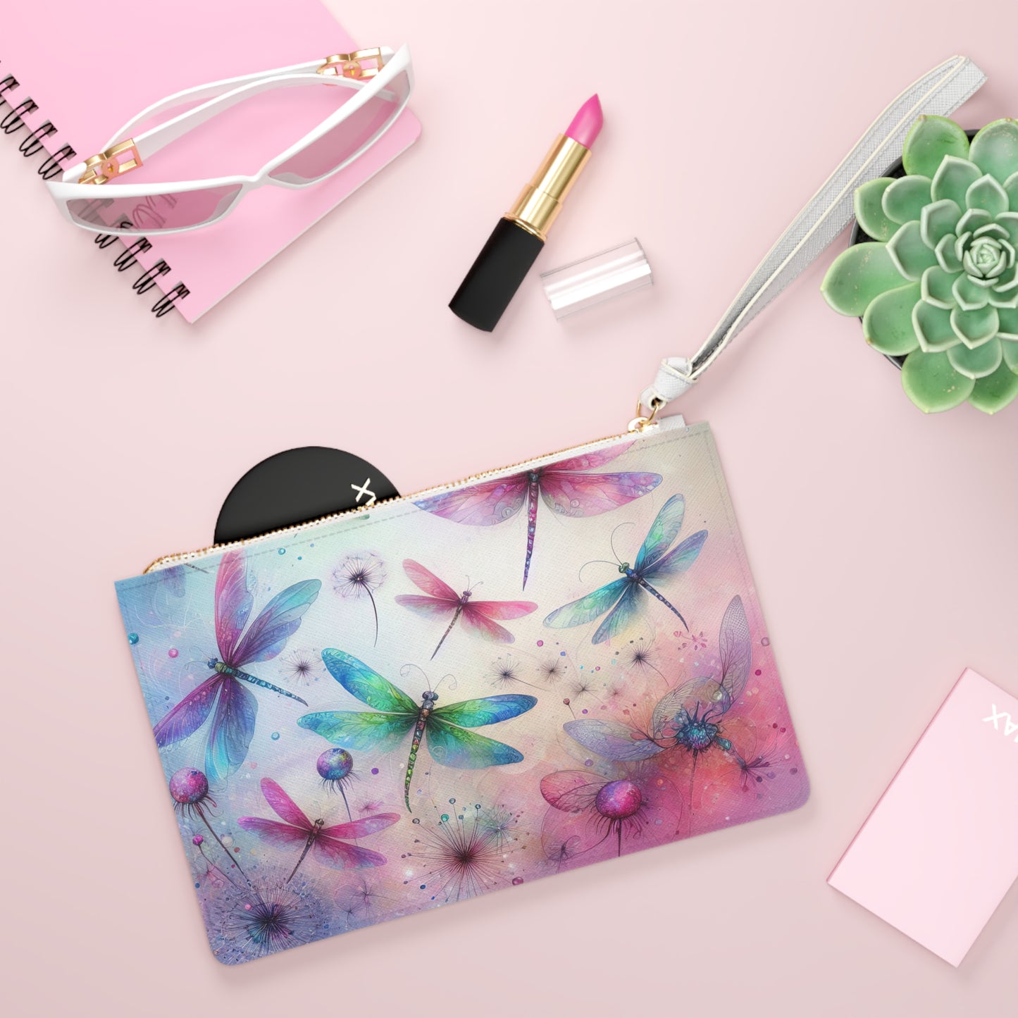 Watercolor Dragonfly Clutch Bag