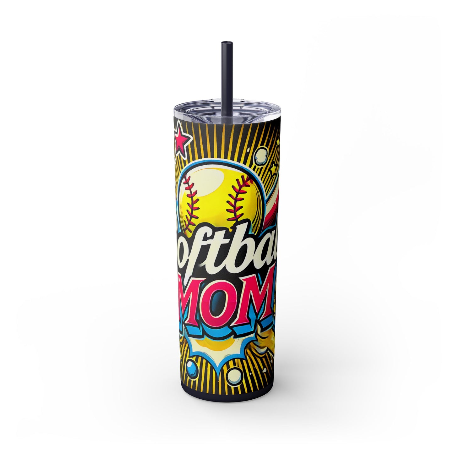 Cartoon Inspired Softball Mom Skinny Tumbler with Straw, 20oz