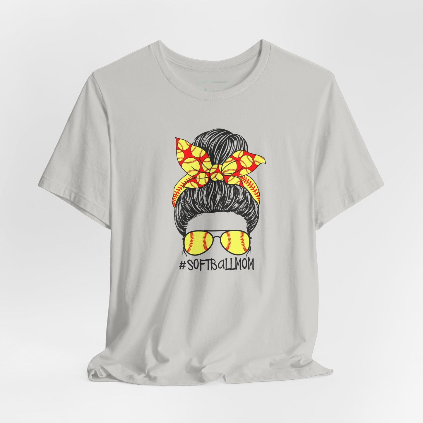 Softball Mom Messy Bun and Glasses T Shirt (Light)