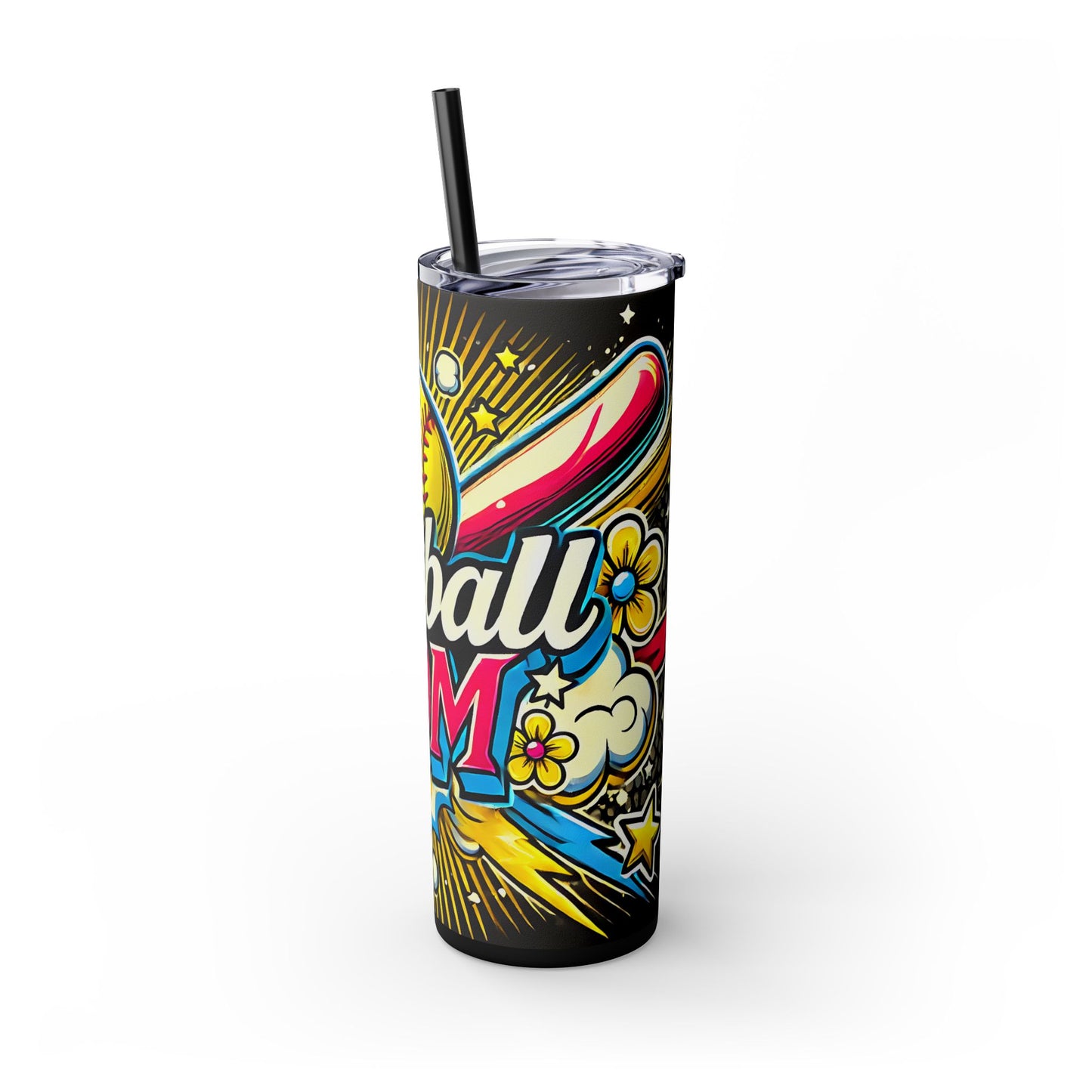 Cartoon Inspired Softball Mom Skinny Tumbler with Straw, 20oz