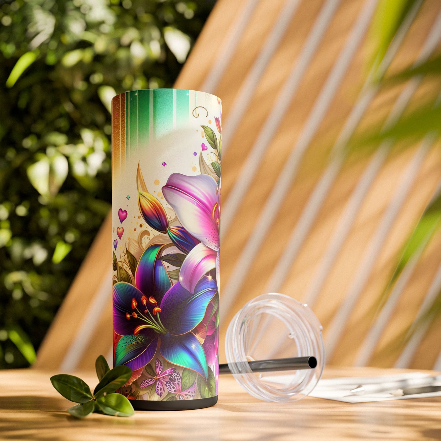 Colorful Orchid Skinny Tumbler with Straw, 20oz