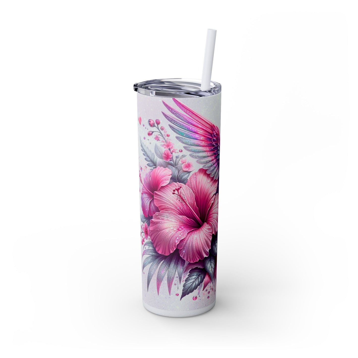 Pink Hummingbird Skinny Tumbler with Straw, 20oz