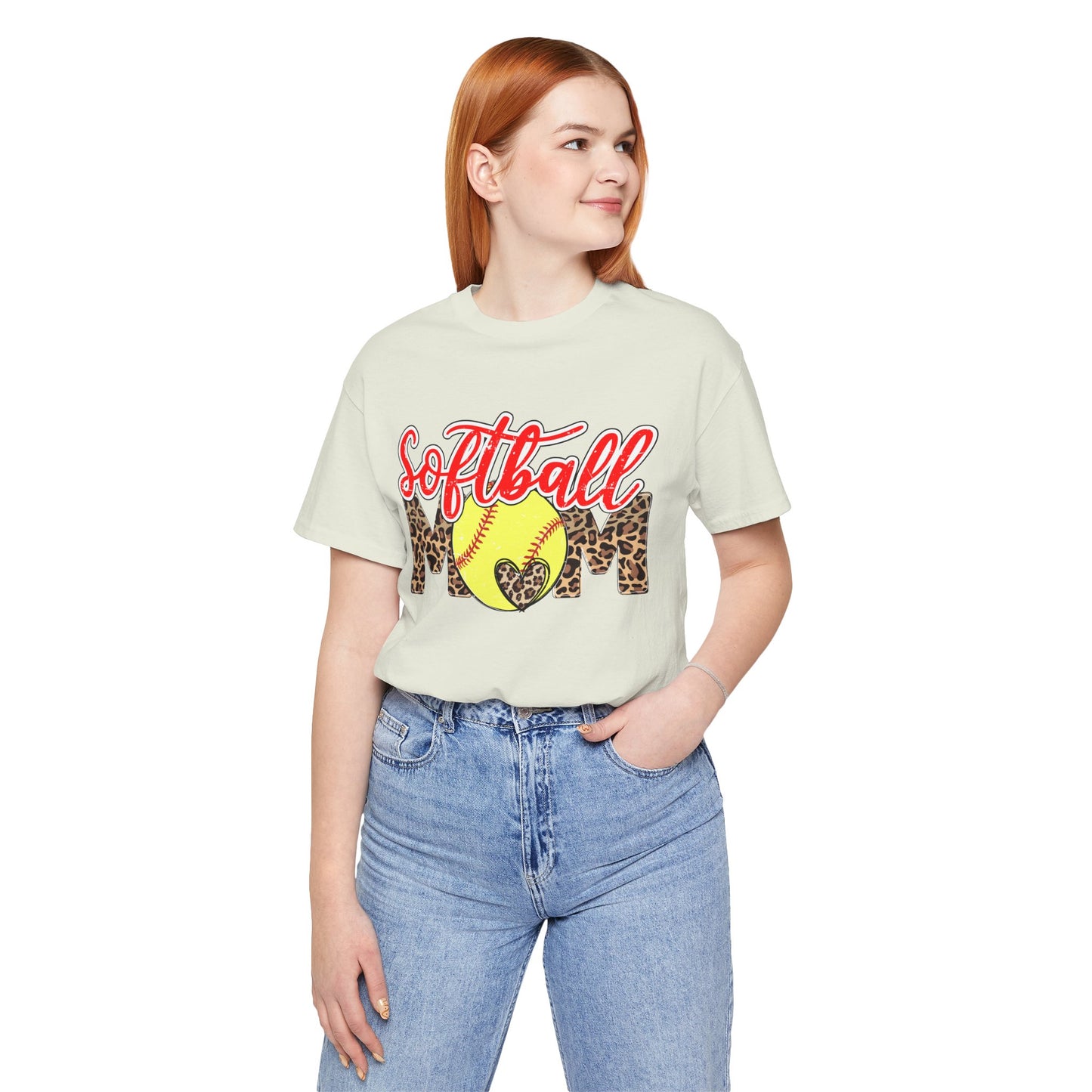 Red and Leopard Softball Mom T Shirt (Light)
