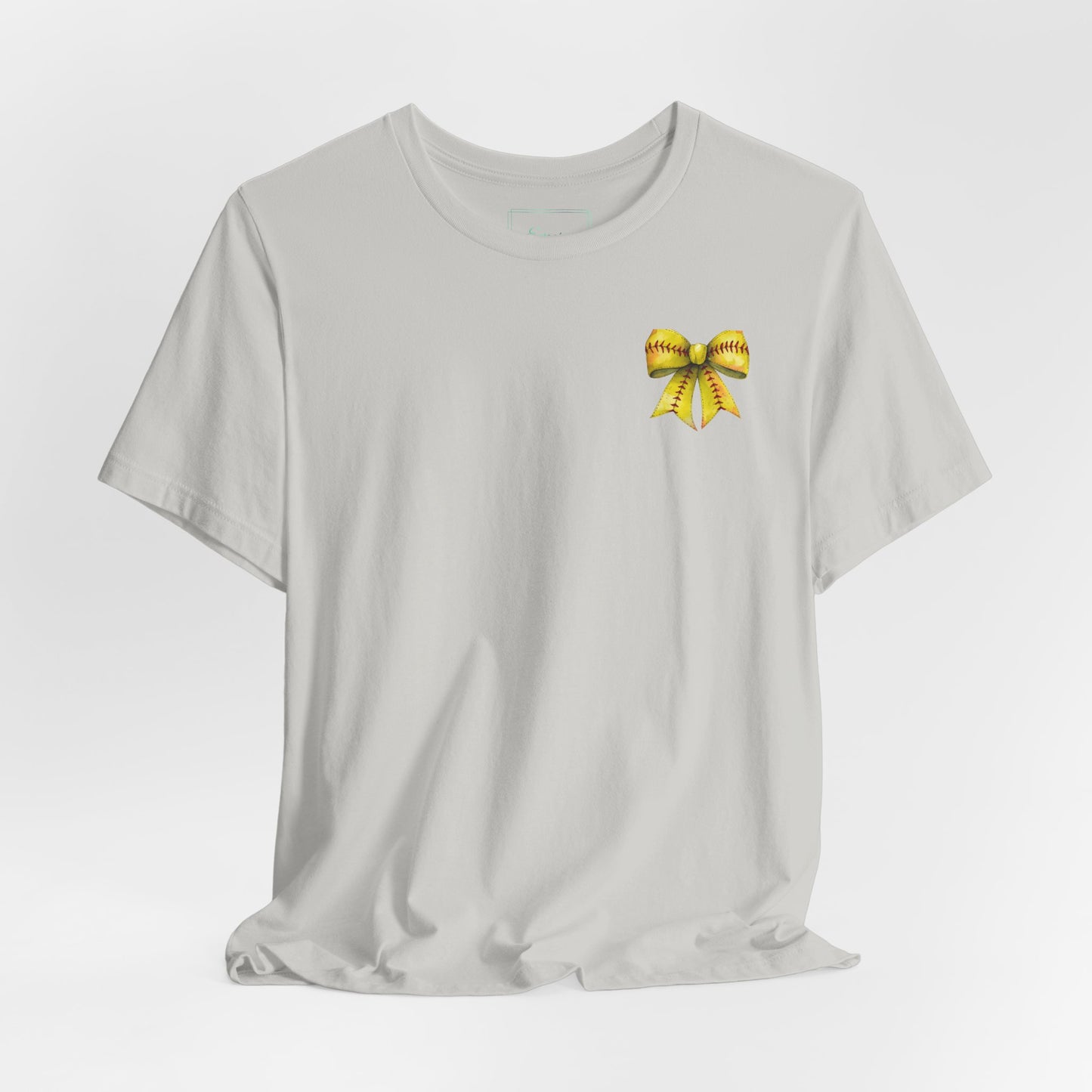 Coquette Bow Front Softball Mom  Rear T Shirt (Light)