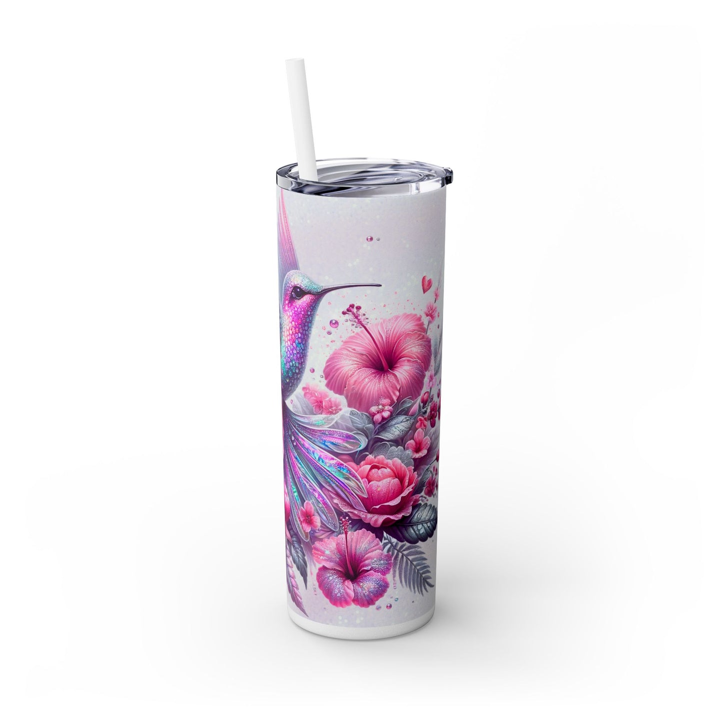 Pink Hummingbird Skinny Tumbler with Straw, 20oz