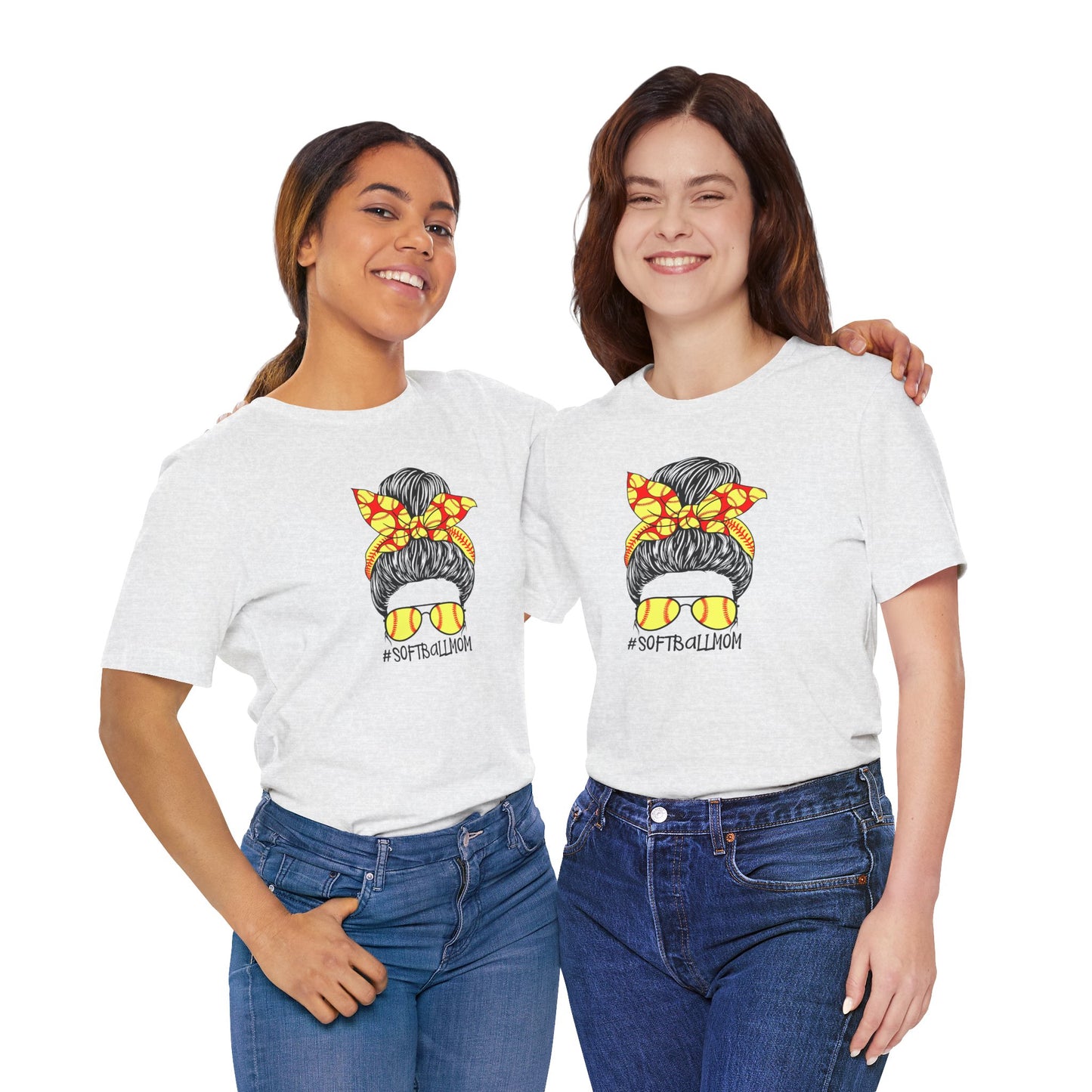 Softball Mom Messy Bun and Glasses T Shirt (Light)