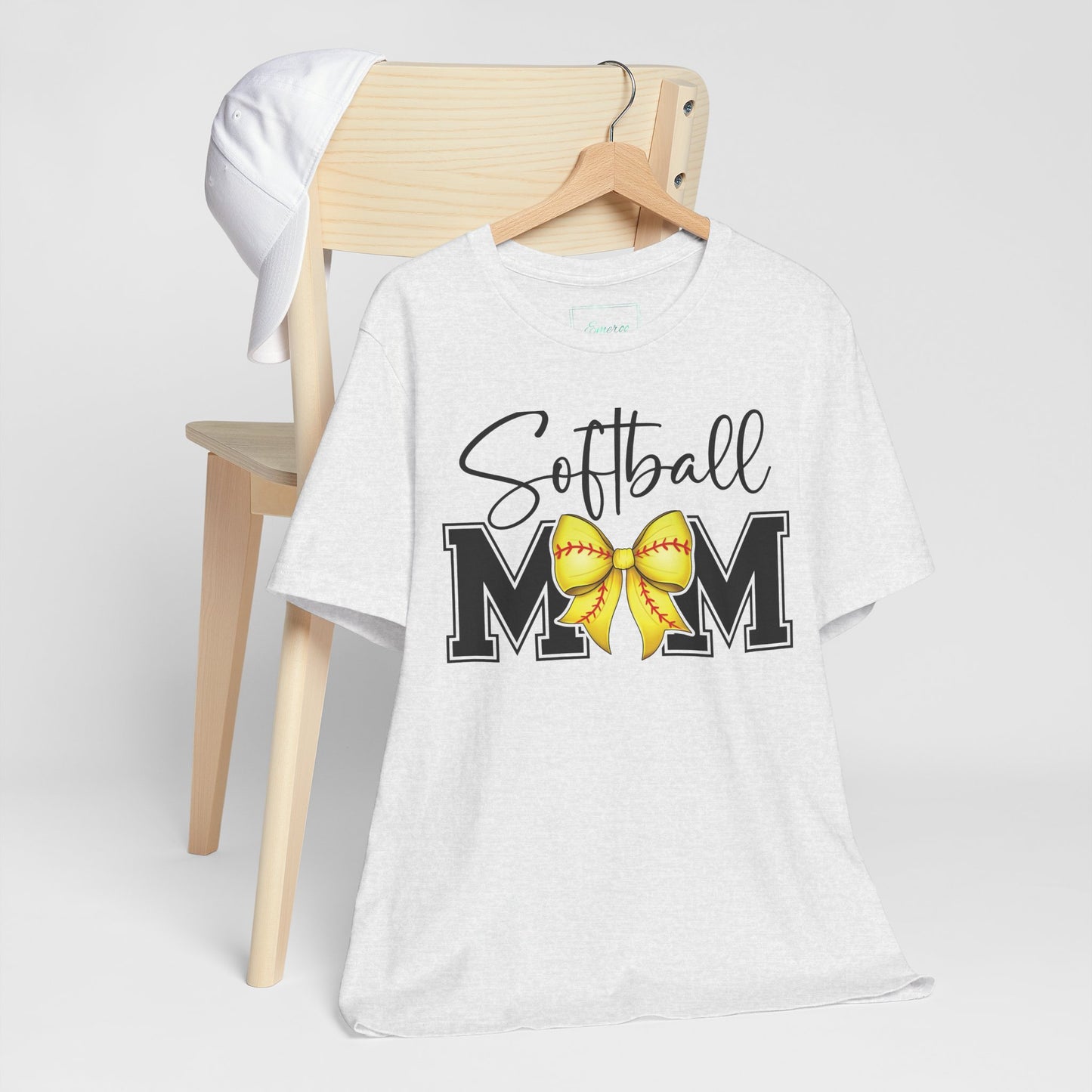 Cursive Softball Mom Coquette Bow T Shirt (Light)