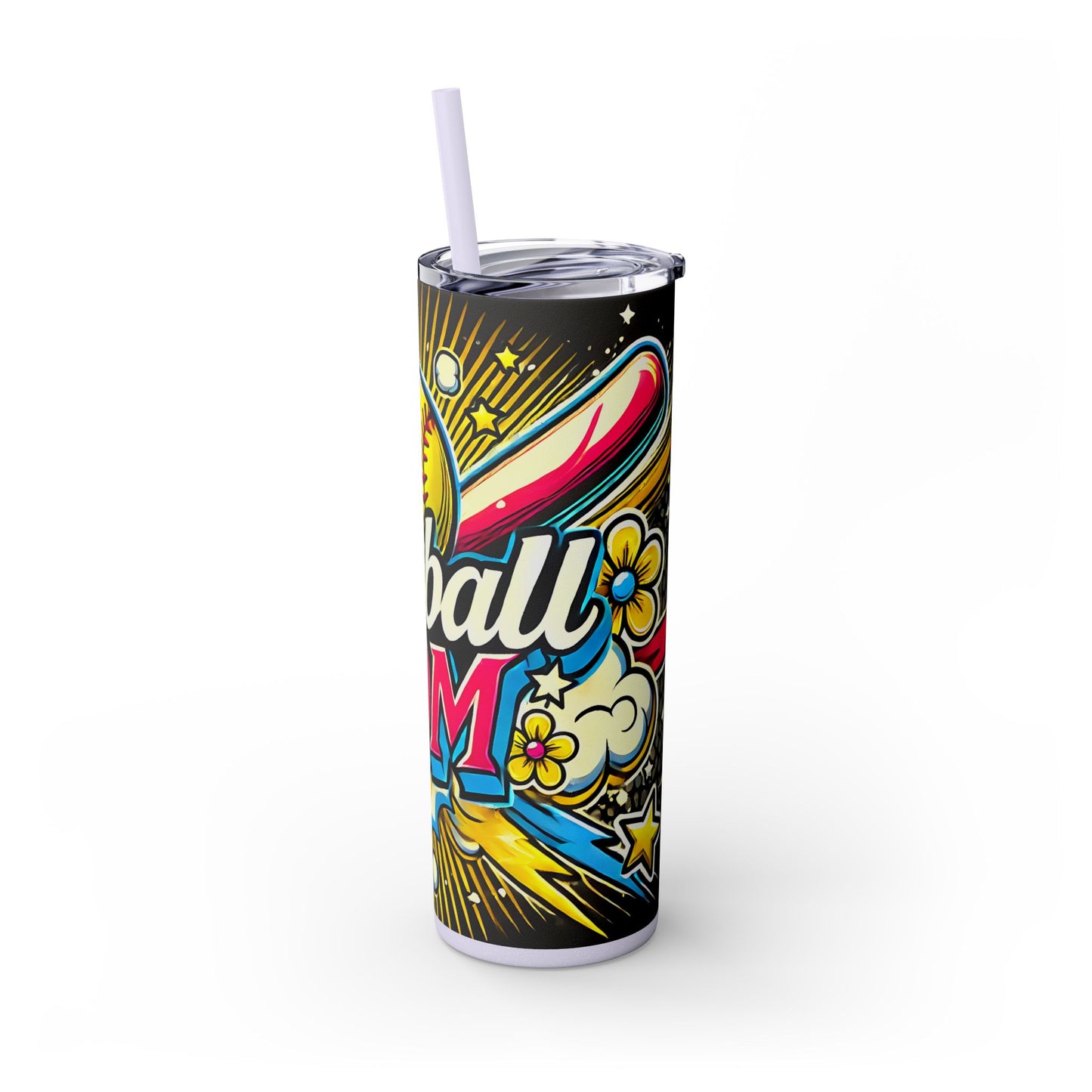 Cartoon Inspired Softball Mom Skinny Tumbler with Straw, 20oz