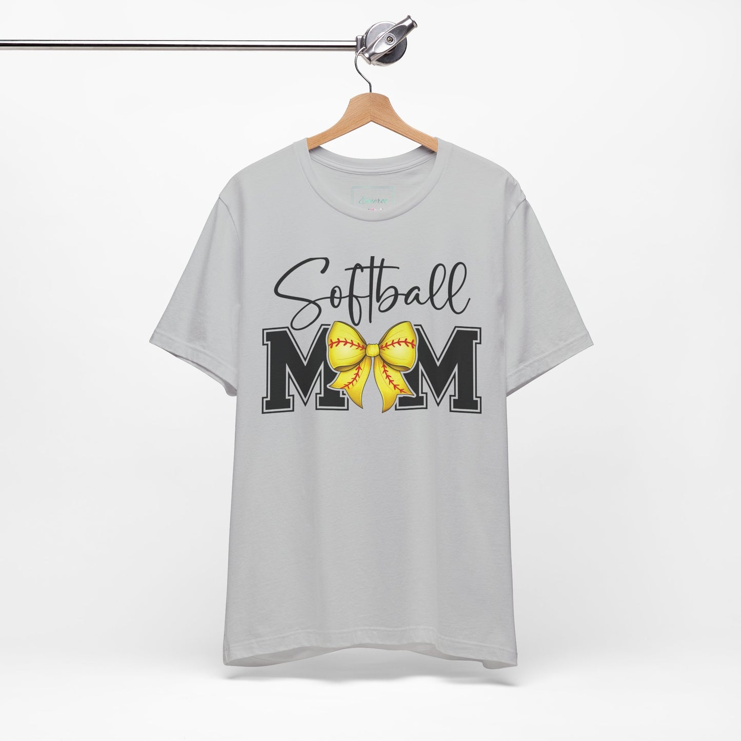Cursive Softball Mom Coquette Bow T Shirt (Light)