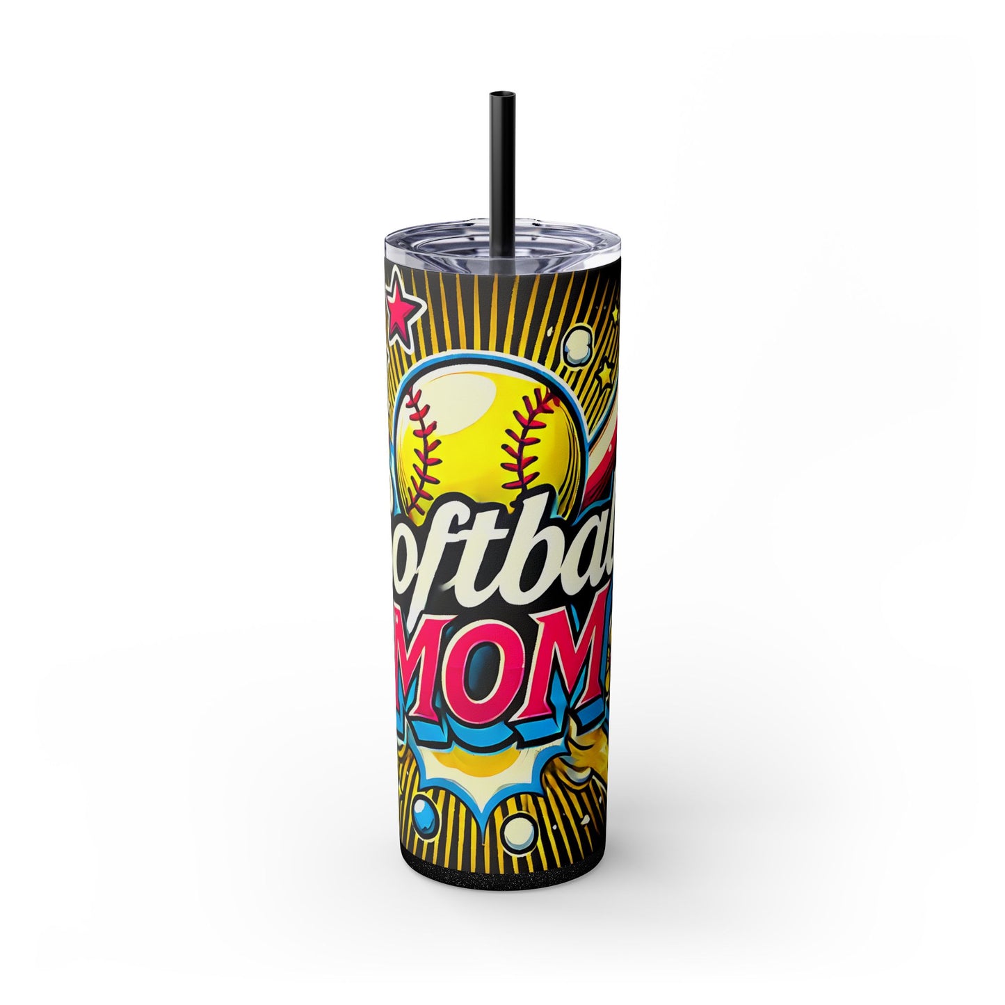 Cartoon Inspired Softball Mom Skinny Tumbler with Straw, 20oz