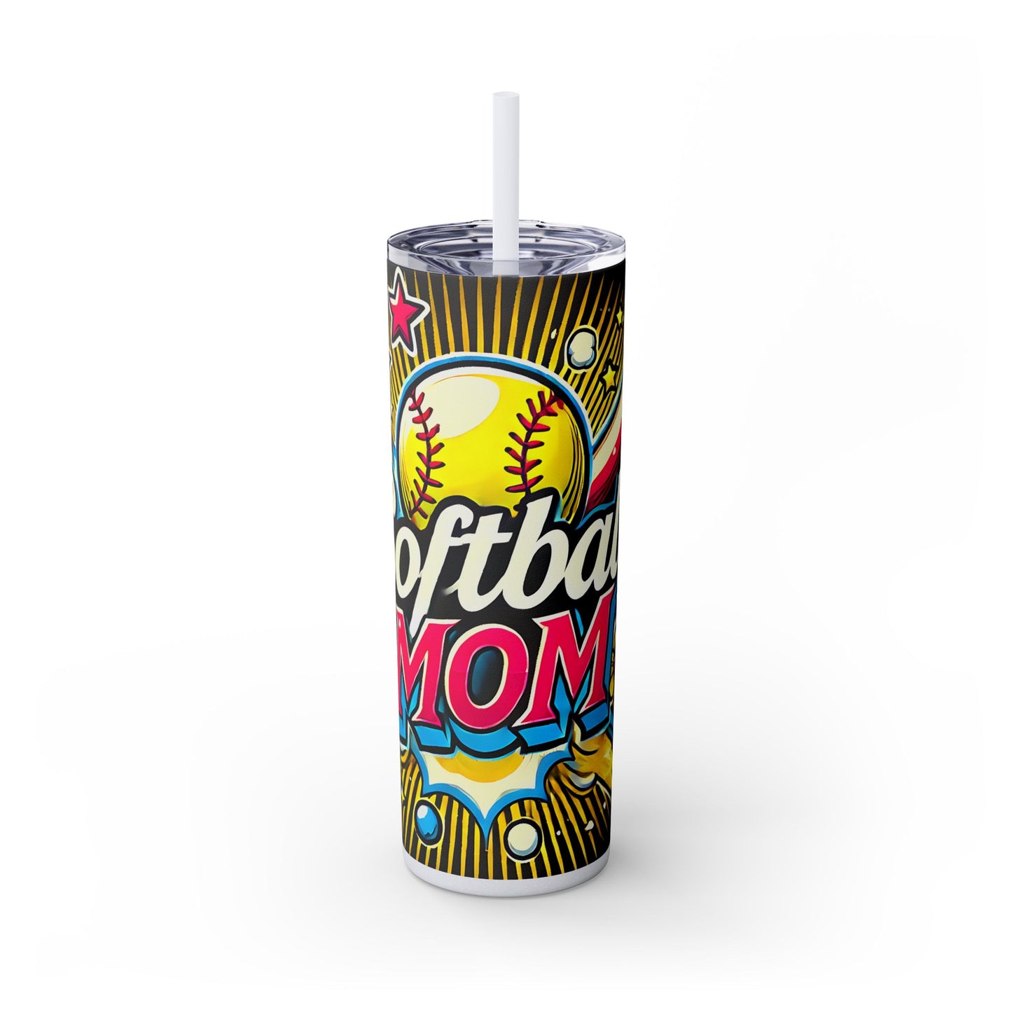 Cartoon Inspired Softball Mom Skinny Tumbler with Straw, 20oz