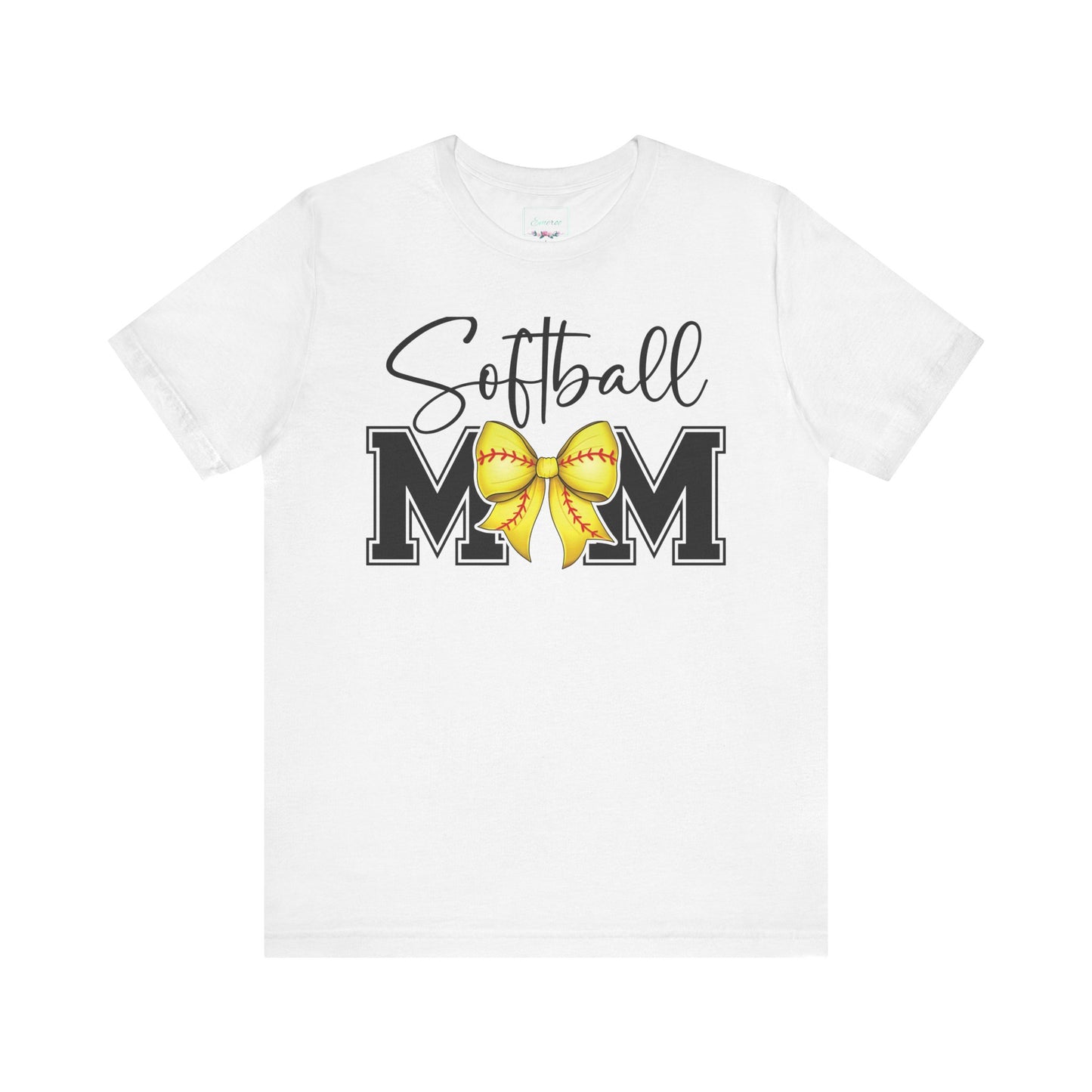 Cursive Softball Mom Coquette Bow T Shirt (Light)