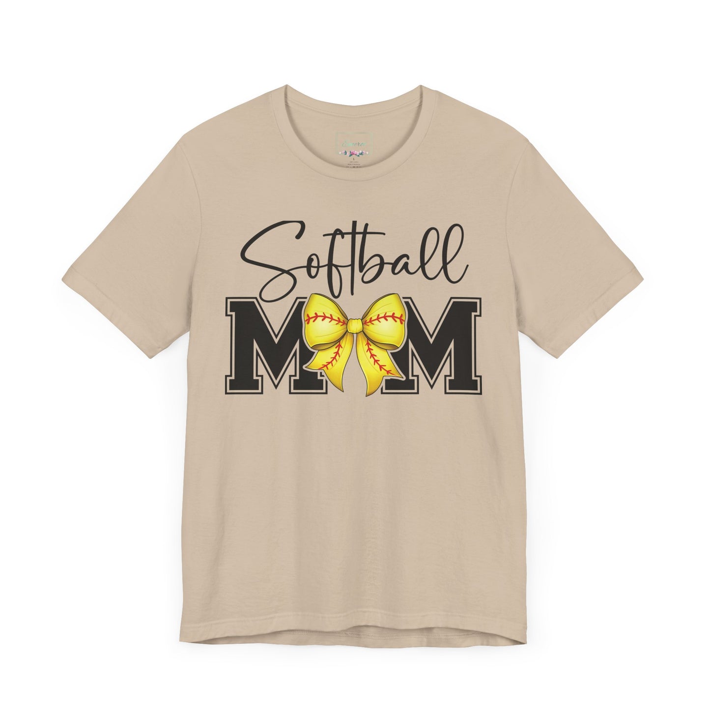 Cursive Softball Mom Coquette Bow T Shirt (Light)