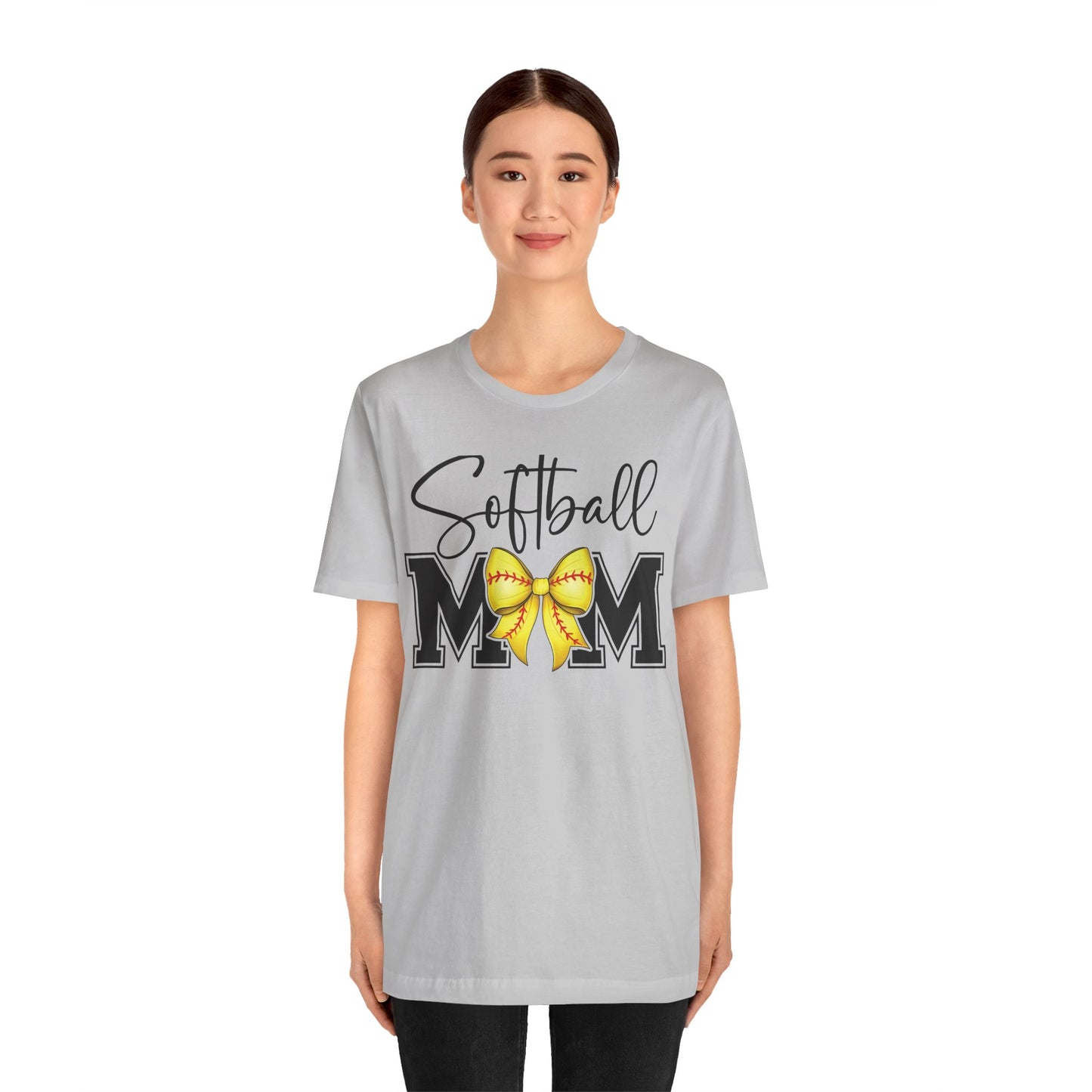 Cursive Softball Mom Coquette Bow T Shirt (Light)