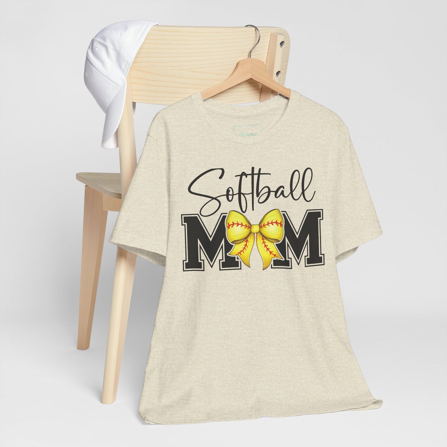 Cursive Softball Mom Coquette Bow T Shirt (Light)