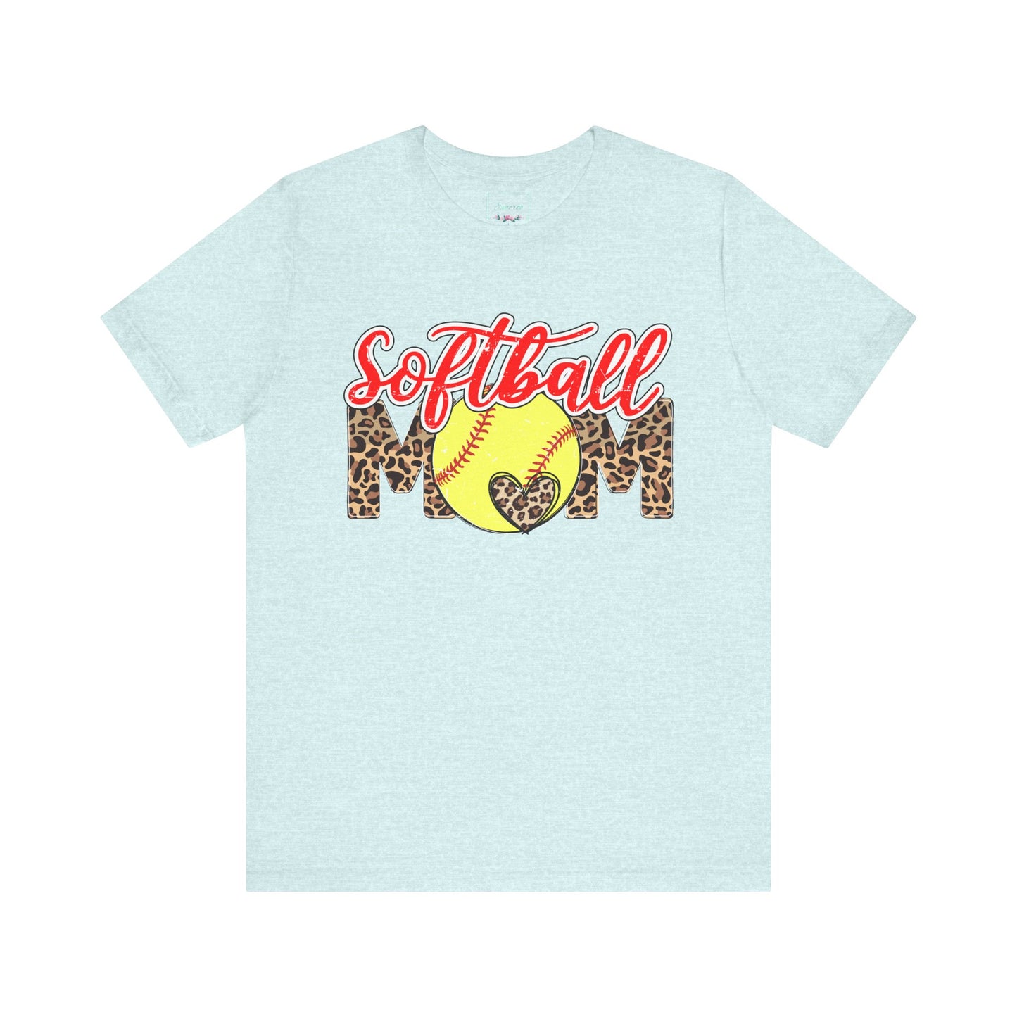 Red and Leopard Softball Mom T Shirt (Light)