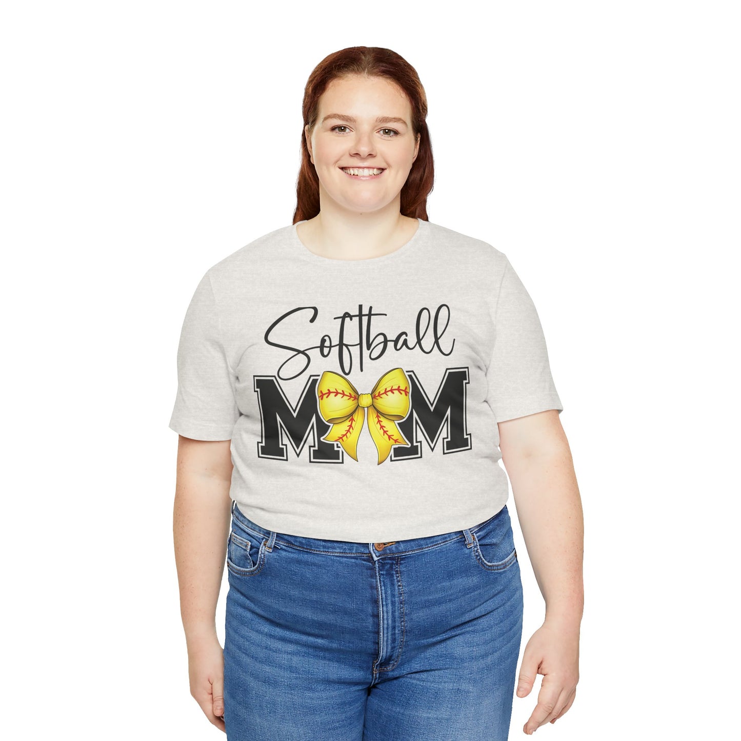 Cursive Softball Mom Coquette Bow T Shirt (Light)