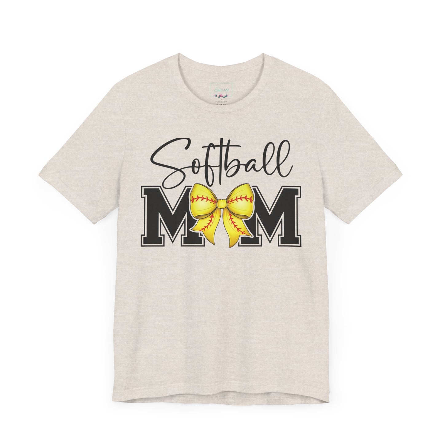 Cursive Softball Mom Coquette Bow T Shirt (Light)