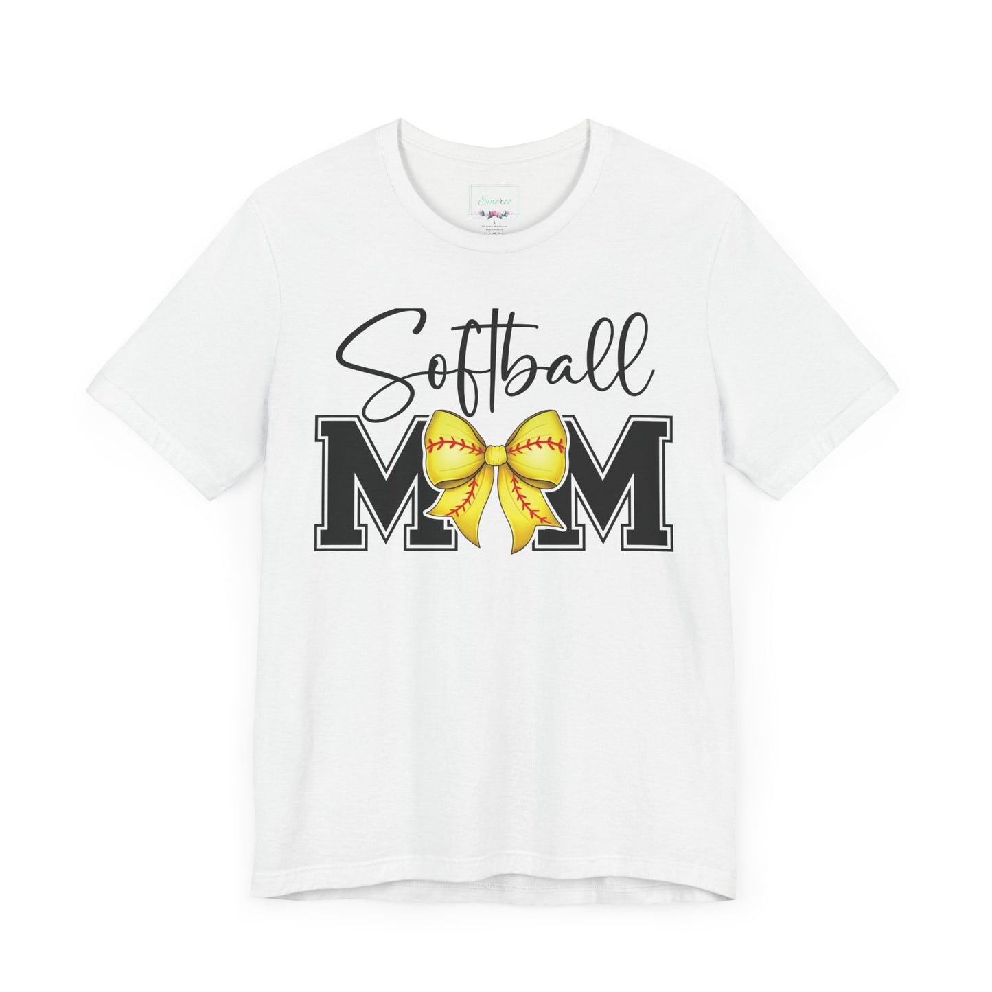 Cursive Softball Mom Coquette Bow T Shirt (Light)