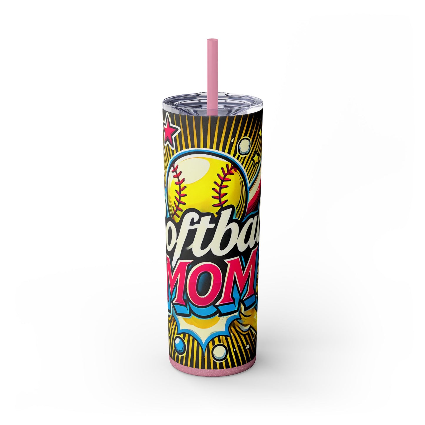Cartoon Inspired Softball Mom Skinny Tumbler with Straw, 20oz