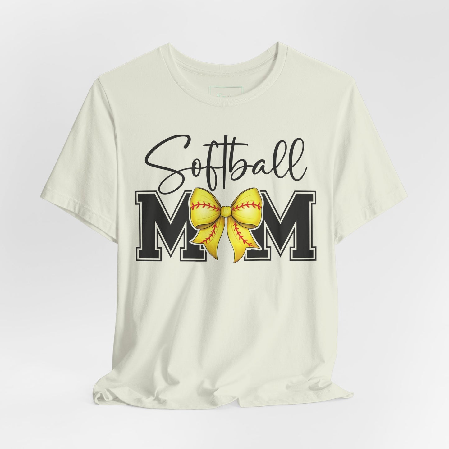 Cursive Softball Mom Coquette Bow T Shirt (Light)