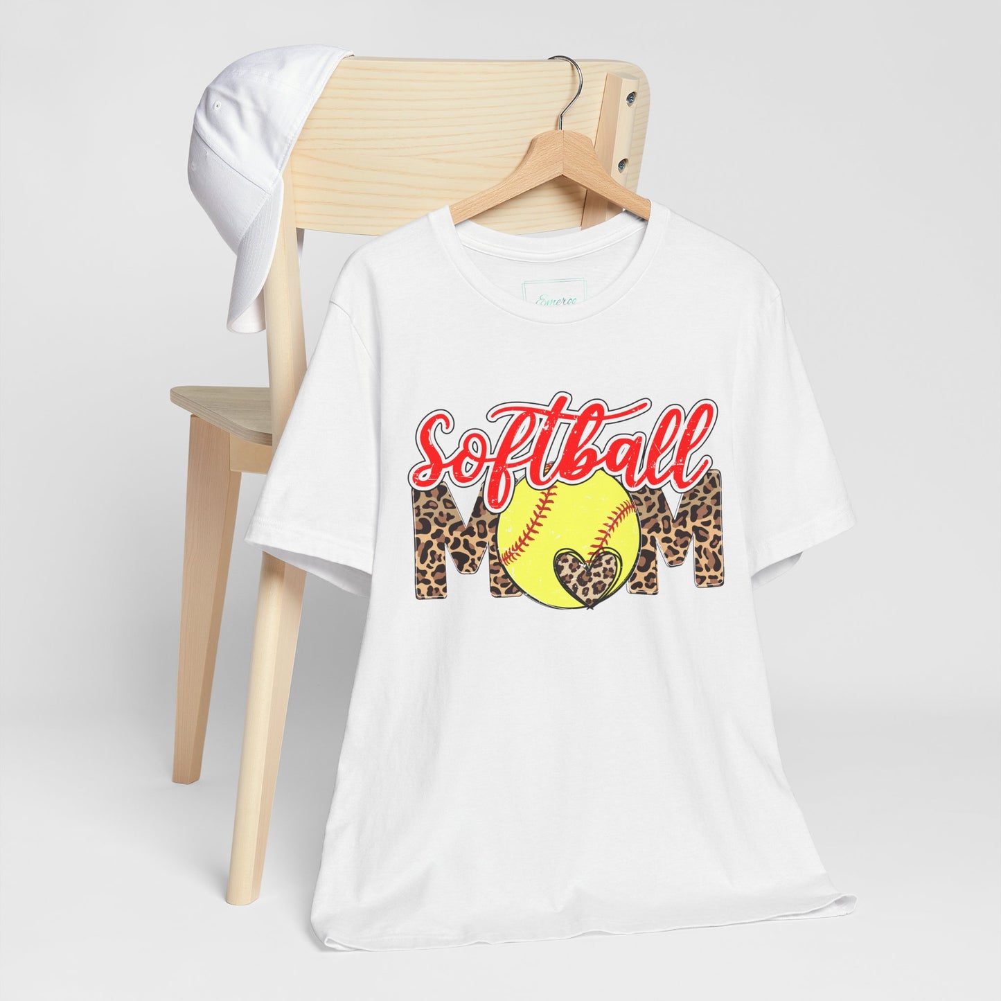 Red and Leopard Softball Mom T Shirt (Light)