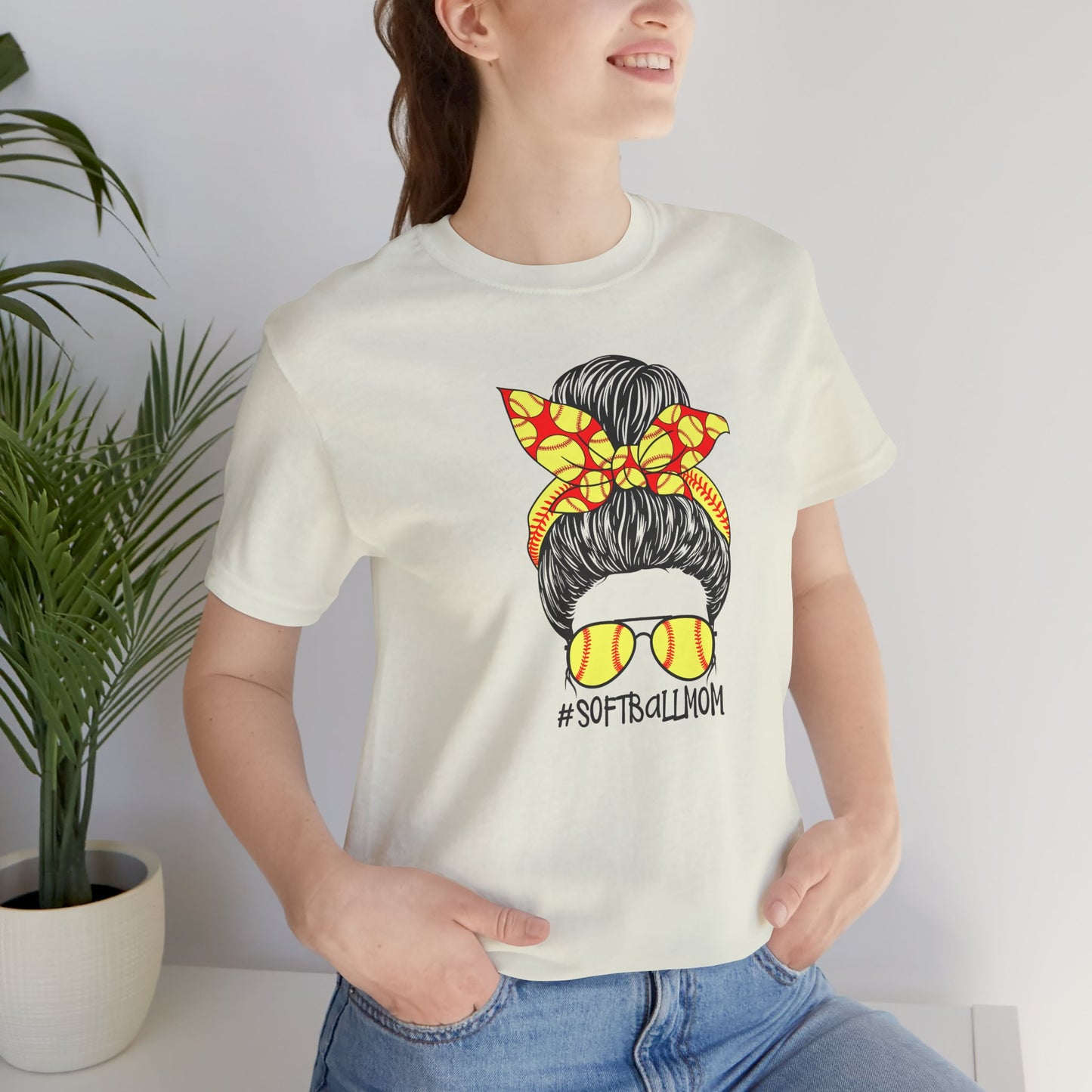 Softball Mom Messy Bun and Glasses T Shirt (Light)