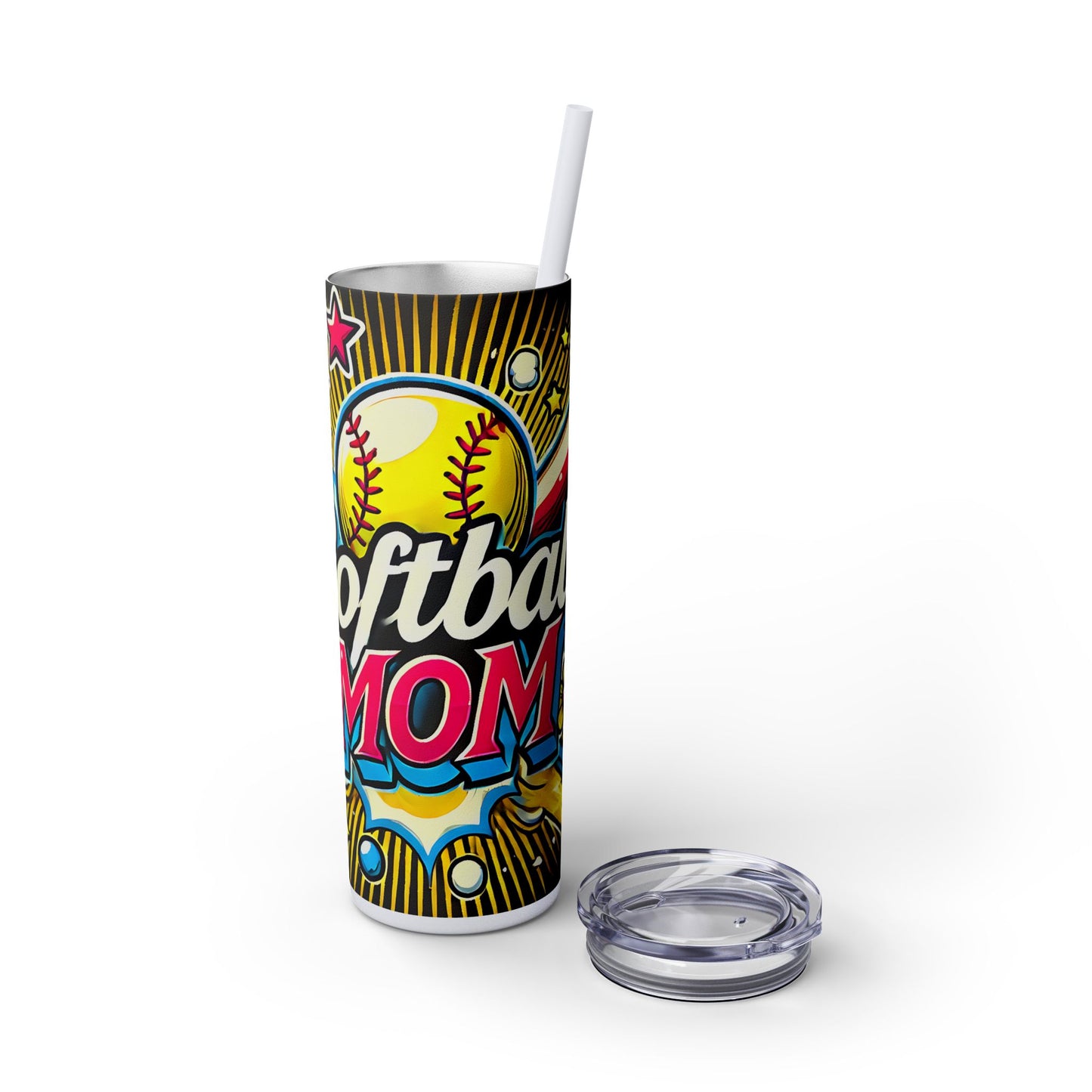 Cartoon Inspired Softball Mom Skinny Tumbler with Straw, 20oz