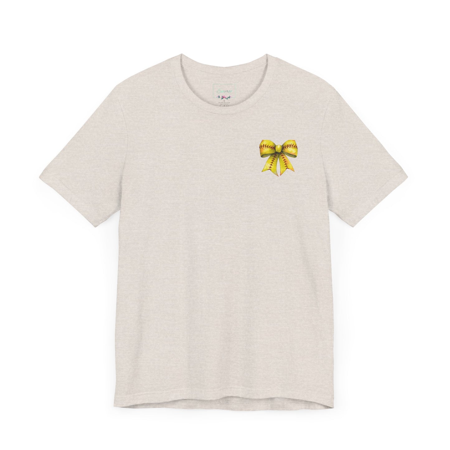Coquette Bow Front Softball Mom  Rear T Shirt (Light)