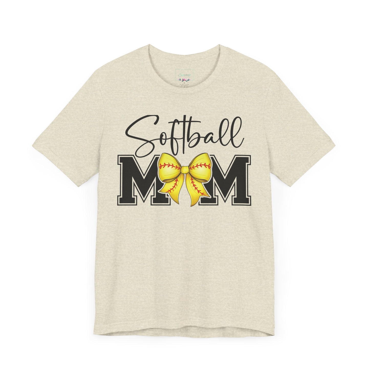 Cursive Softball Mom Coquette Bow T Shirt (Light)